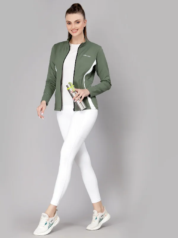 JUMP USA Women Duck Green & White Solid Polyester Hiking Jacket Anti-Pilling Machine Wash Handmade