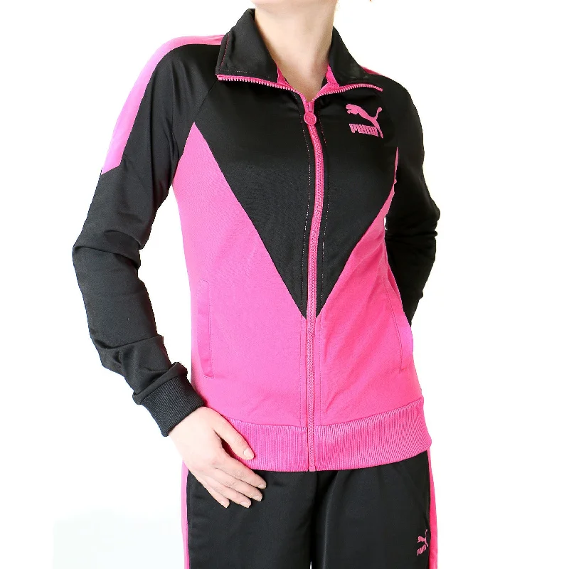 Puma Icon Track Jacket - Black/Beetroot Purple - Womens Silk Blend Satin Velvet