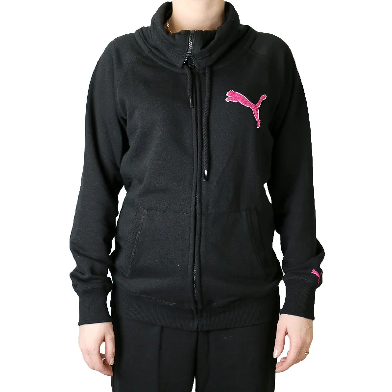 Puma SP Full Zip Cowl Sweater Terry Sweat Jacket - Black - Womens Print Jacquard Patchwork
