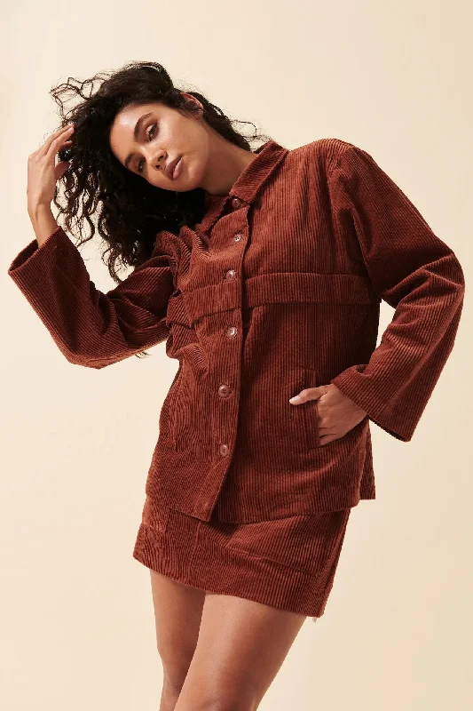 ROLLAS Womens  Francoise Cord Jacket Chestnut Cotton Fabric Linen Fabric Terry Fabric