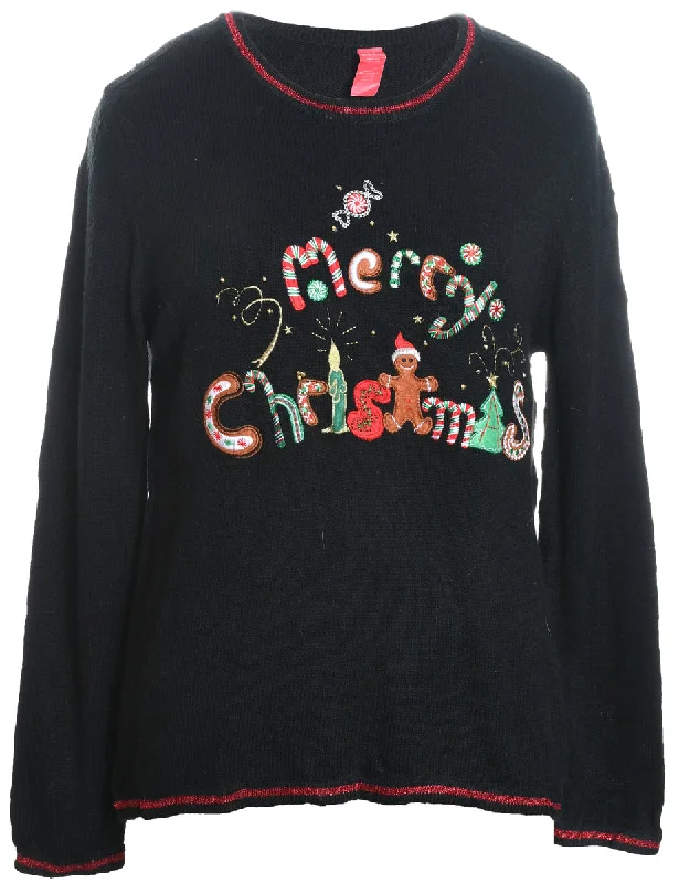 Black Sequined & Embroidered Christmas Jumper - L Chenille Fabric Brocade Fabric Lace Fabric Black Sequined & Embroidered Christmas Jumper - L Chenille Fabric Brocade Fabric Lace Fabric