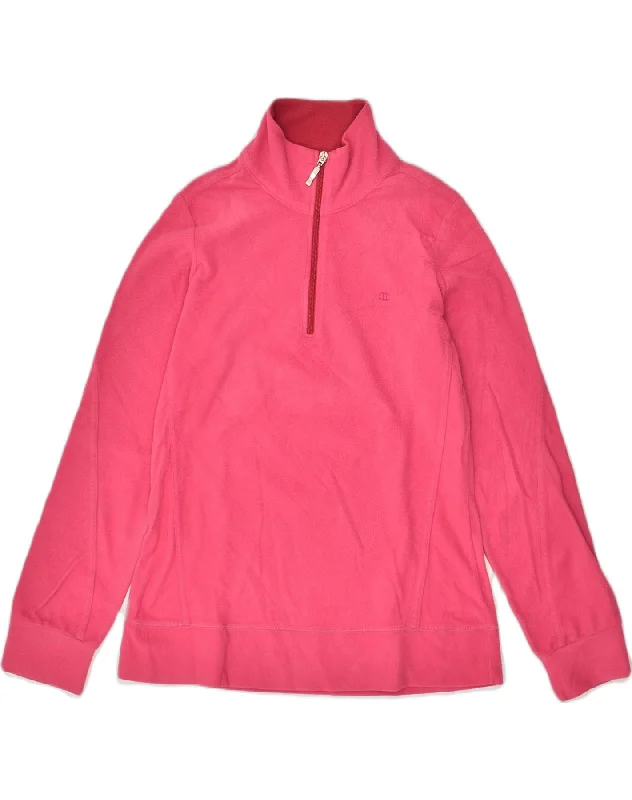 CHAMPION Womens Heritage Fit Zip Neck Fleece Jumper UK 14 Large Pink Ribbed Striped Patterned CHAMPION Womens Heritage Fit Zip Neck Fleece Jumper UK 14 Large Pink Ribbed Striped Patterned