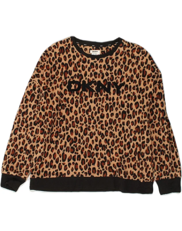 DKNY Womens Graphic Fleece Jumper UK 16 Large Brown Animal Print Polyester Oversized Loose Flowy DKNY Womens Graphic Fleece Jumper UK 16 Large Brown Animal Print Polyester Oversized Loose Flowy