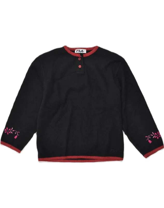 FILA Womens Fleece Jumper UK 10 Small Black Polyester Beaded Sweater Sequined Faux Fur FILA Womens Fleece Jumper UK 10 Small Black Polyester Beaded Sweater Sequined Faux Fur