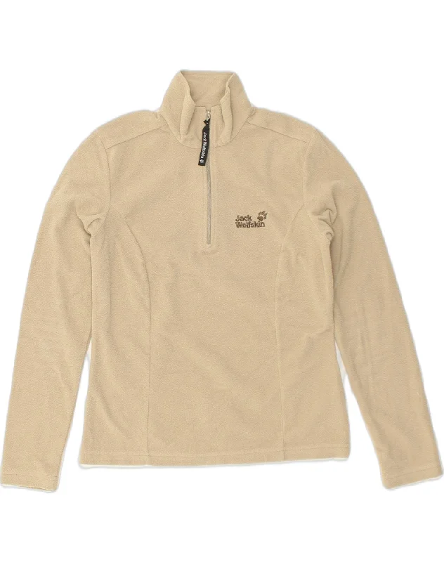 JACK WOLFSKIN Womens Zip Neck Fleece Jumper UK 10 Small Beige Polyester Velvet Chenille Corduroy JACK WOLFSKIN Womens Zip Neck Fleece Jumper UK 10 Small Beige Polyester Velvet Chenille Corduroy