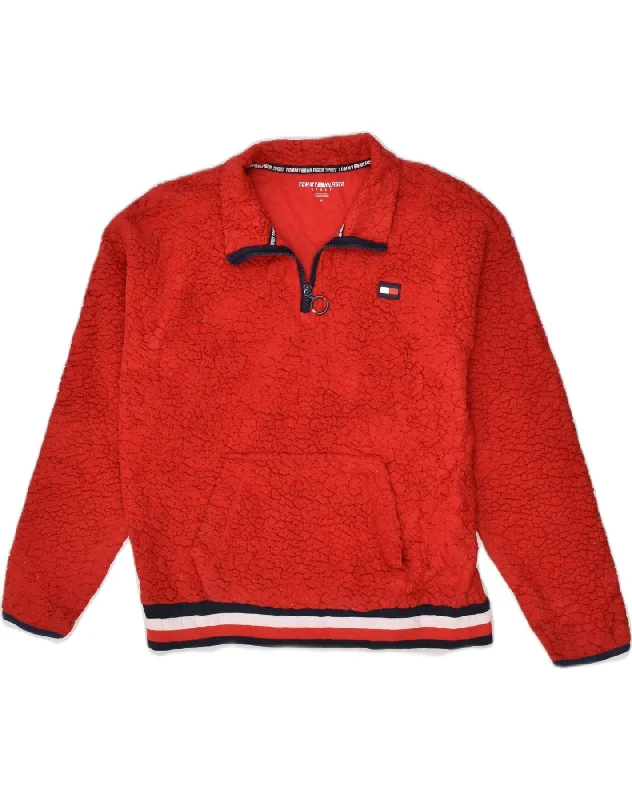 TOMMY HILFIGER Womens Loose Fit Zip Neck Fleece Jumper UK 14 Medium Red Anti-Pilling Anti-Shrink Durable TOMMY HILFIGER Womens Loose Fit Zip Neck Fleece Jumper UK 14 Medium Red Anti-Pilling Anti-Shrink Durable