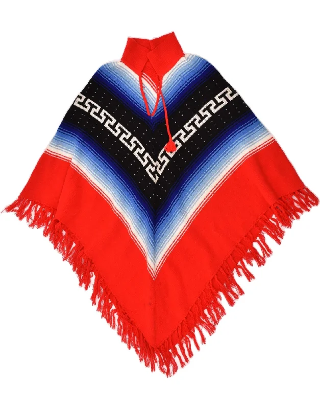 VINTAGE Womens Poncho Jumper One size Red Colourblock Satin Blend Silk Blend Wool Blend VINTAGE Womens Poncho Jumper One size Red Colourblock Satin Blend Silk Blend Wool Blend