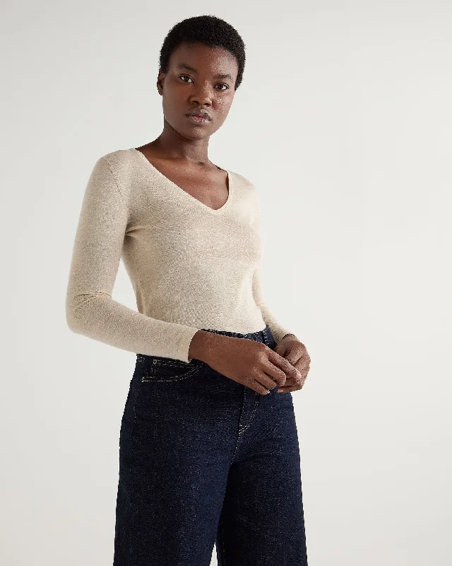 Women's Imogen Superfine Cashmere V Neck Jumper Sandstone Brown Seamless Knitted Crochet Women's Imogen Superfine Cashmere V Neck Jumper Sandstone Brown Seamless Knitted Crochet