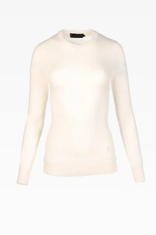 Millie Ladies Cashmere Crew Neck Jumper in Cloud White Front Pockets Side Pockets Patch Pockets Millie Ladies Cashmere Crew Neck Jumper in Cloud White Front Pockets Side Pockets Patch Pockets