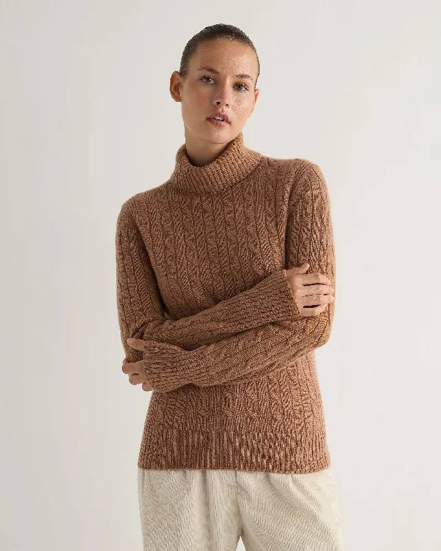 Women's Adelyn Cable Roll Cashmere Jumper Dark Camel Brown Satin Fabric Silk Fabric Chiffon Fabric Women's Adelyn Cable Roll Cashmere Jumper Dark Camel Brown Satin Fabric Silk Fabric Chiffon Fabric