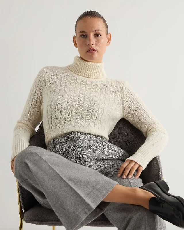 Women's Adelyn Cable Roll Cashmere Jumper New Ivory White Turtle Neck Boat Neck Asymmetrical Neck Women's Adelyn Cable Roll Cashmere Jumper New Ivory White Turtle Neck Boat Neck Asymmetrical Neck