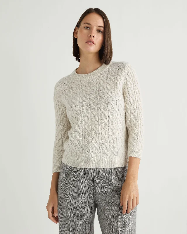 Women's Emilia Cable Round Neck Cashmere Jumper With Lurex Snow Grey Sparkle Chenille Blend Fleece Blend Nylon Blend Women's Emilia Cable Round Neck Cashmere Jumper With Lurex Snow Grey Sparkle Chenille Blend Fleece Blend Nylon Blend