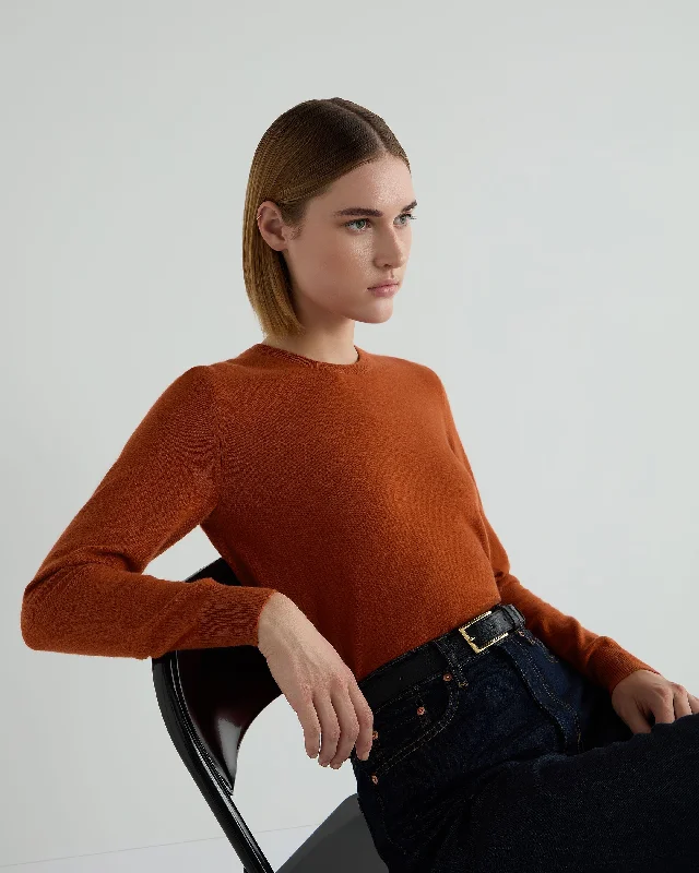 Women's Evie Classic Round Neck Cashmere Jumper Rust Orange Plaid Sweater Polka Dot Checkered Women's Evie Classic Round Neck Cashmere Jumper Rust Orange Plaid Sweater Polka Dot Checkered