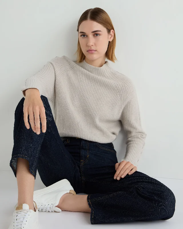 Women's Metal Funnel Neck Cashmere Jumper Pebble Grey Mesh Blend Leather Blend Suede Blend Women's Metal Funnel Neck Cashmere Jumper Pebble Grey Mesh Blend Leather Blend Suede Blend