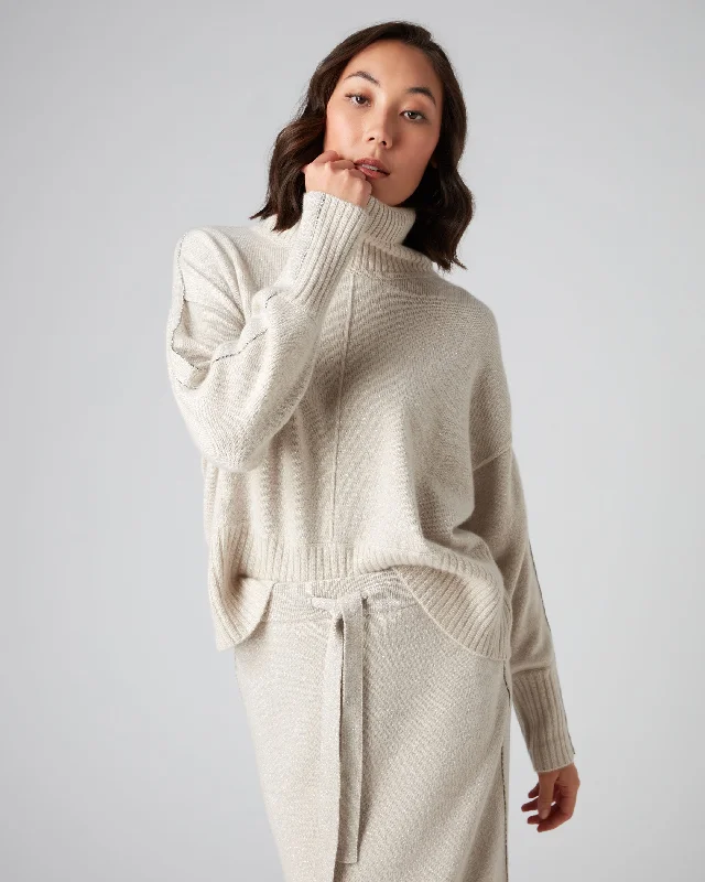 Women's Mollie Metal Roll Neck Cashmere Jumper With Lurex Ecru White Sparkle Bright Pastel Dark Women's Mollie Metal Roll Neck Cashmere Jumper With Lurex Ecru White Sparkle Bright Pastel Dark