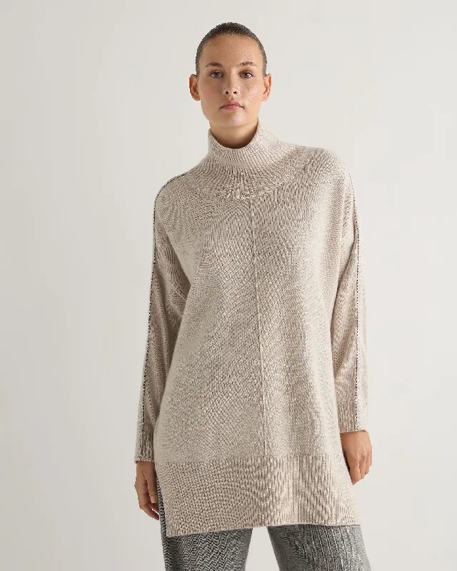 Women's Mock Neck Metal Cashmere Jumper With Lurex Ecru White High Neck Crew Neck V-Neck Women's Mock Neck Metal Cashmere Jumper With Lurex Ecru White High Neck Crew Neck V-Neck