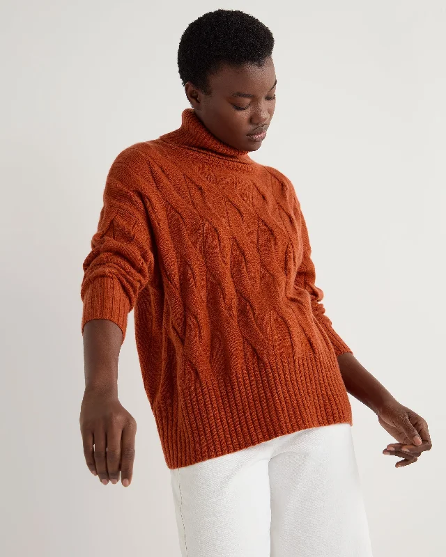 Women's Emmie Relaxed Cable Roll Neck Cashmere Jumper Rust Orange Houndstooth Herringbone Solid Women's Emmie Relaxed Cable Roll Neck Cashmere Jumper Rust Orange Houndstooth Herringbone Solid