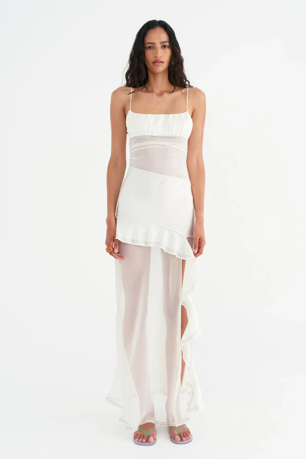 Benni Delilah Maxi Dress - White Elegant Maxi Dress with Lace