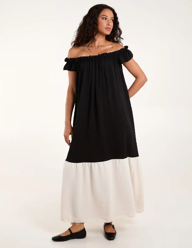 Bardot Off Shoulder Maxi Dress Casual Maxi Dress with Pockets