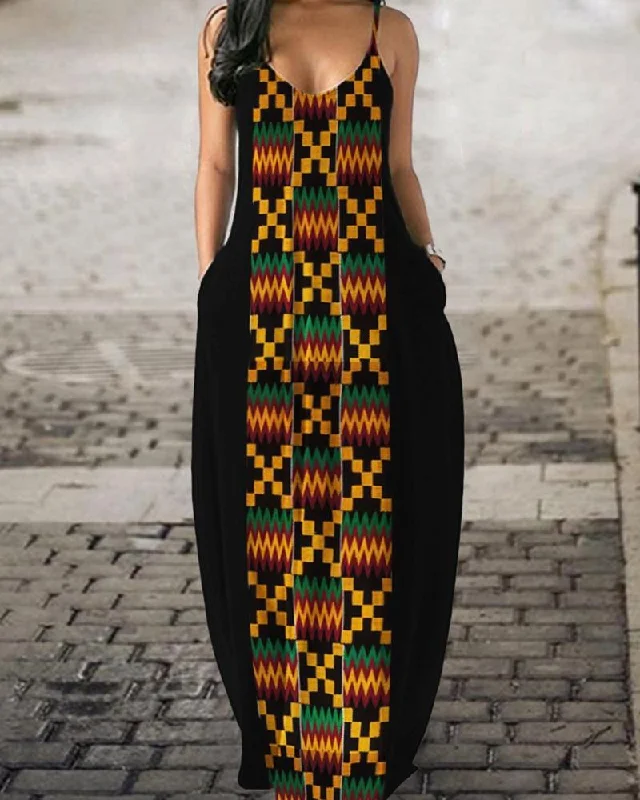 Black Pride Ethnic Kente Inspired Maxi Dress Elegant Silk Maxi Dress