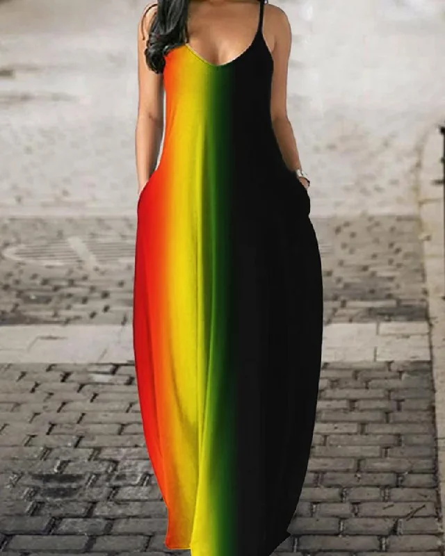 Black Pride Rasta Gradient Contrast Maxi Dress Trendy Printed Maxi Dress