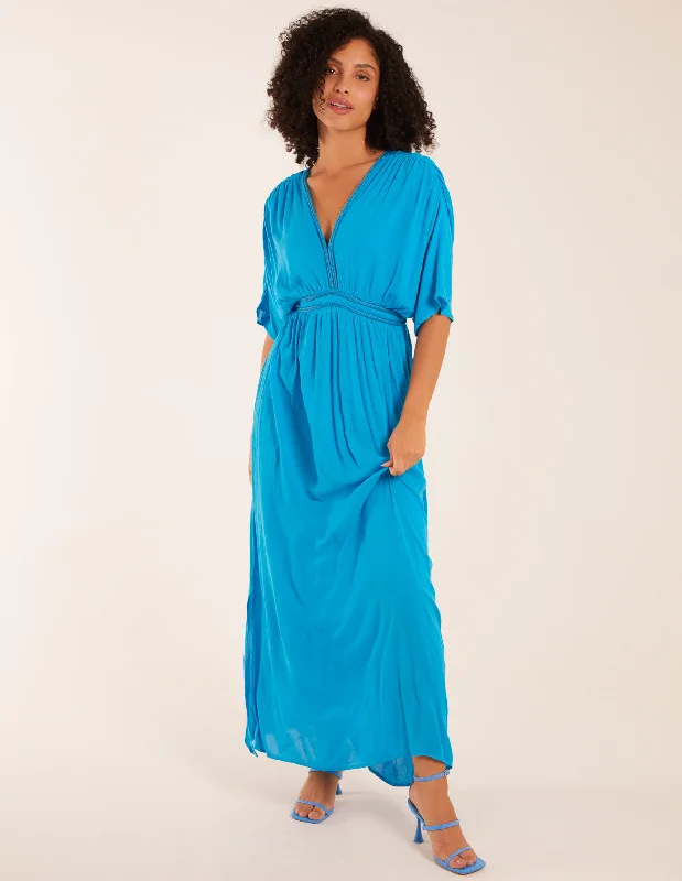 Rope Detail V Neck Maxi Dress Comfortable Ruffle Maxi Dress