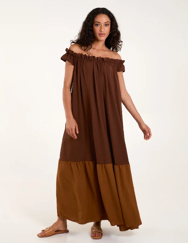 Bardot Off Shoulder Maxi Dress Stylish Longline Maxi Dress