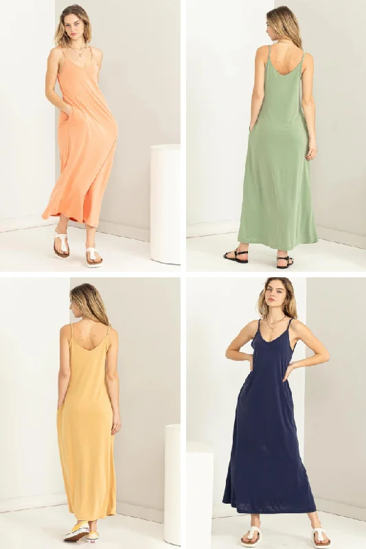 Classic Cami Maxi Dress Cozy Spaghetti Strap Maxi Dress