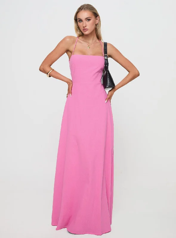 Clea Maxi Dress Pink Elegant Pleated Maxi Dress