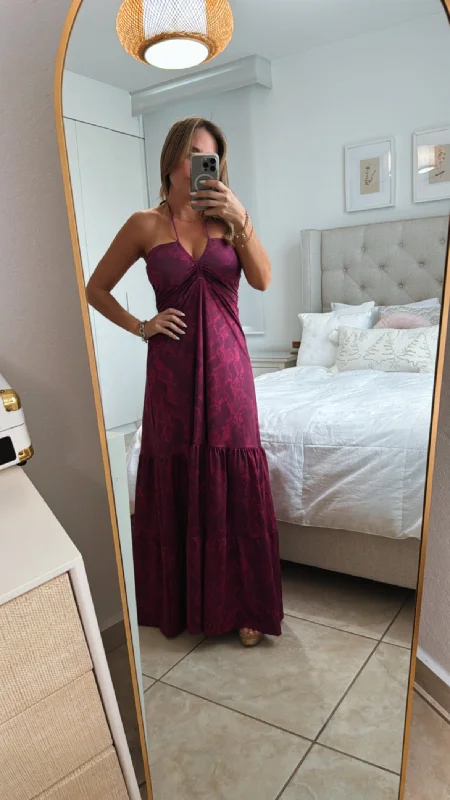 Red wine  Maxi Dress Trendy Satin Maxi Dress