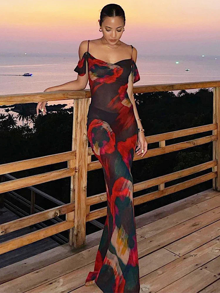 Cut Out Backless Split Maxi Dress Trendy V-Neck Maxi Dress