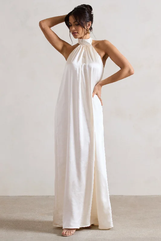 Gloriana | Cream Satin High-Neck Maxi Dress Fashionable Off-Shoulder Maxi Dress