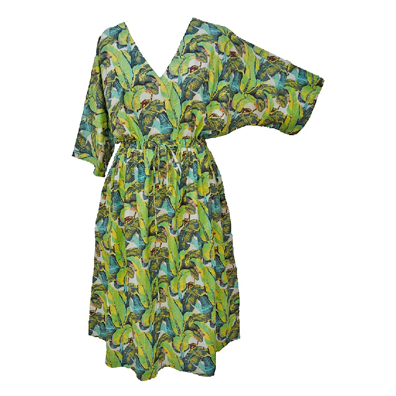 Green Leaves Cotton Maxi Dress UK Size 18-32 M106 Fashionable Sheer Maxi Dress