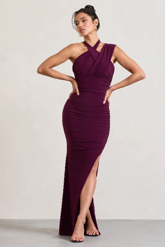 Ignite | Burgundy Strappy Halter-Neck Asymmetric Maxi Dress Classic Strapless Maxi Dress