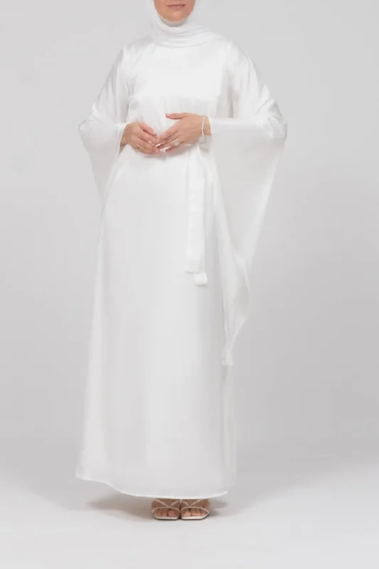 Eternal Ivory Satin Kimono Sleeve Nikah Maxi Dress Trendy Floral Print Maxi Dress