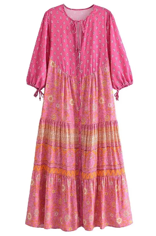 JACINTA Maxi Dress - Pink Comfortable Maxi Dress with Belt