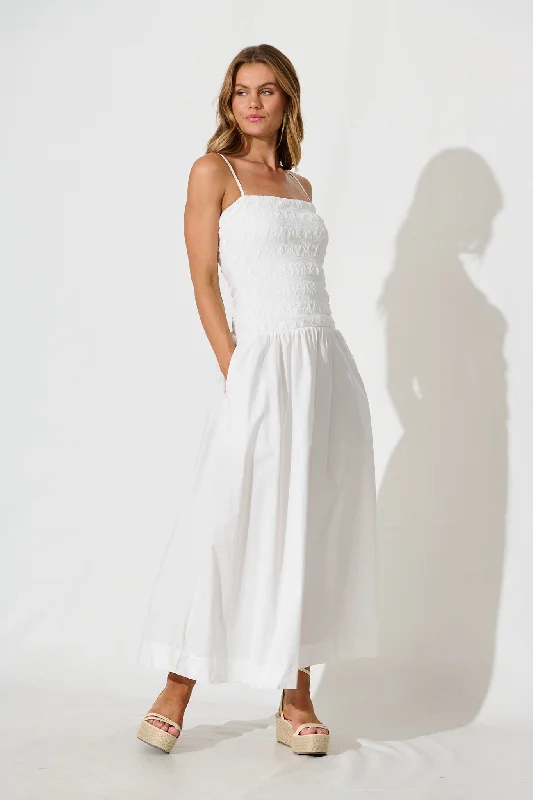 Mayotte Maxi Dress in White Comfortable Fit-and-Flare Maxi Dress