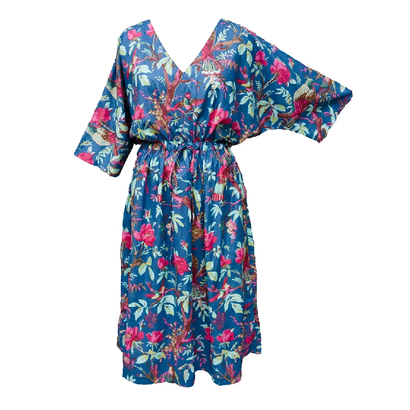 Navy Birds Cotton Maxi Dress UK Size 18-32 M150 Comfortable Flowy Maxi Dress