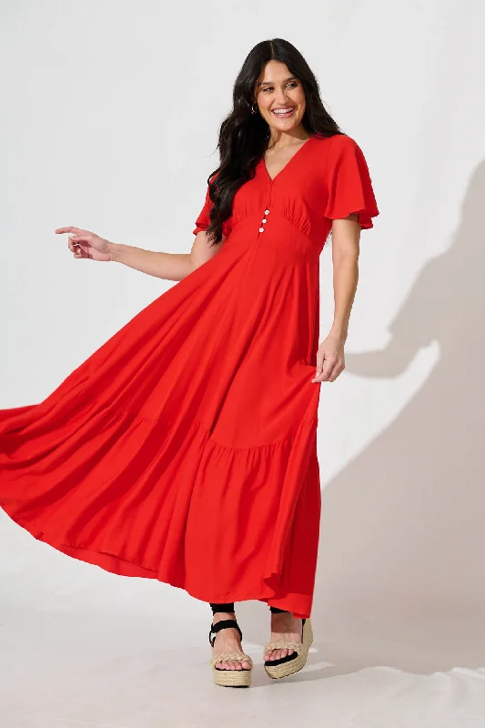 Nevada Maxi Dress in Red Elegant Boho Maxi Dress