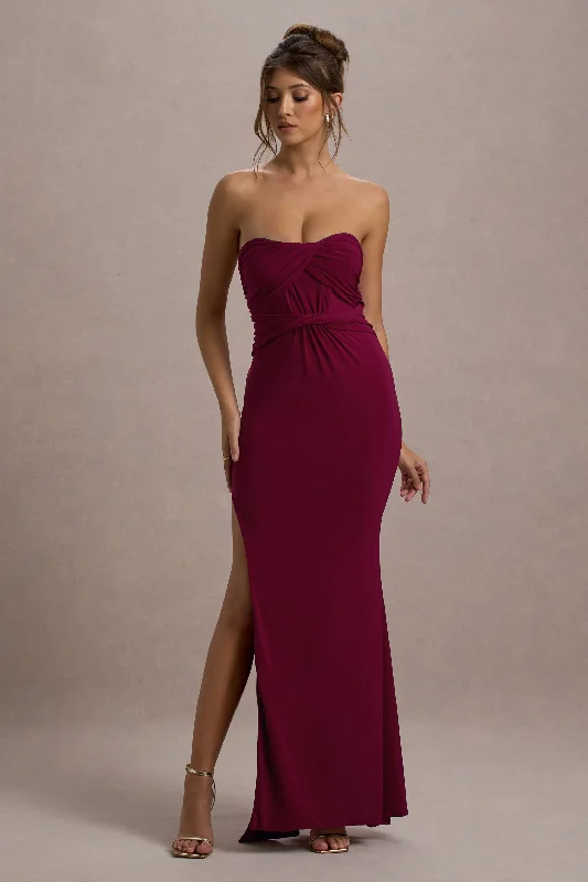 Nomad | Berry Strapless Split Maxi Dress Elegant Maxi Dress with Drapes