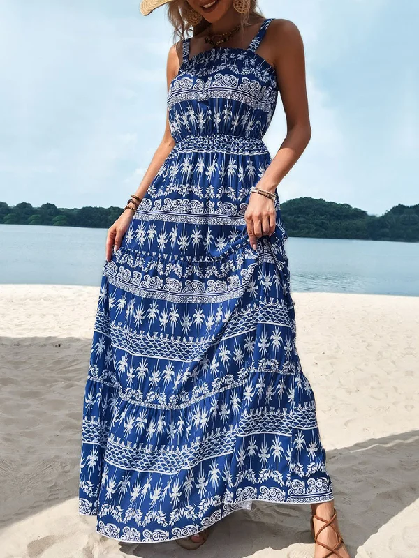 Perfee Printed Square Neck Sleeveless Maxi Dress Fashionable Halter Neck Maxi Dress