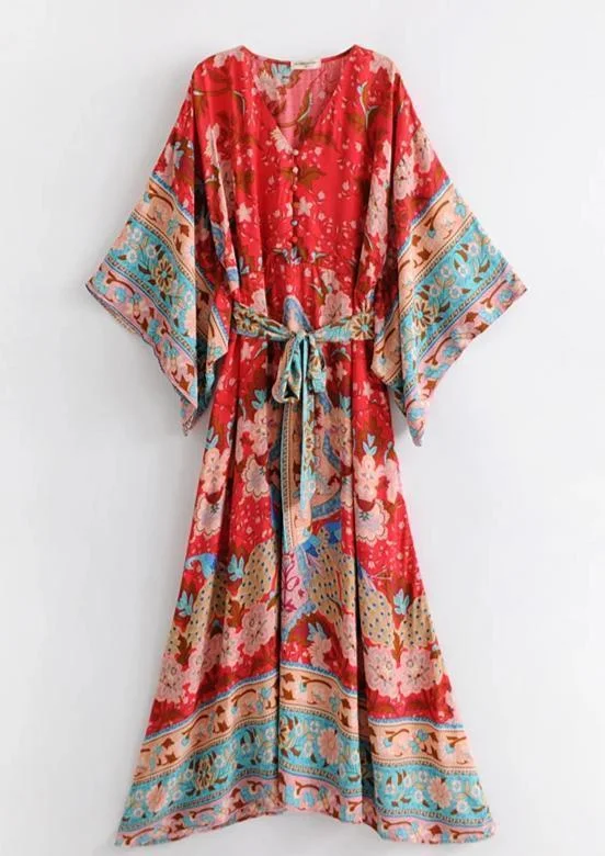 REALM Kimono Maxi Dress Elegant Maxi Dress with Drapes