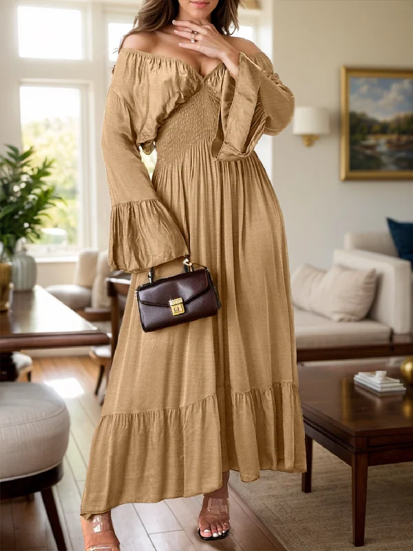 Smocked Flounce Sleeve Maxi Dress Stylish Maxi Dress with Pleats