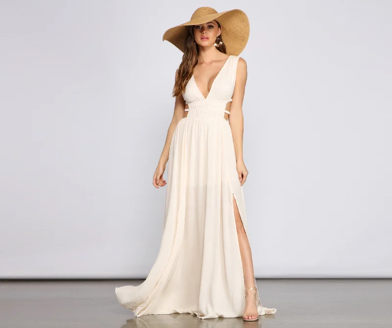 Style Icon Gauze Charming Cutout Maxi Dress Chic Sleeveless Maxi Dress