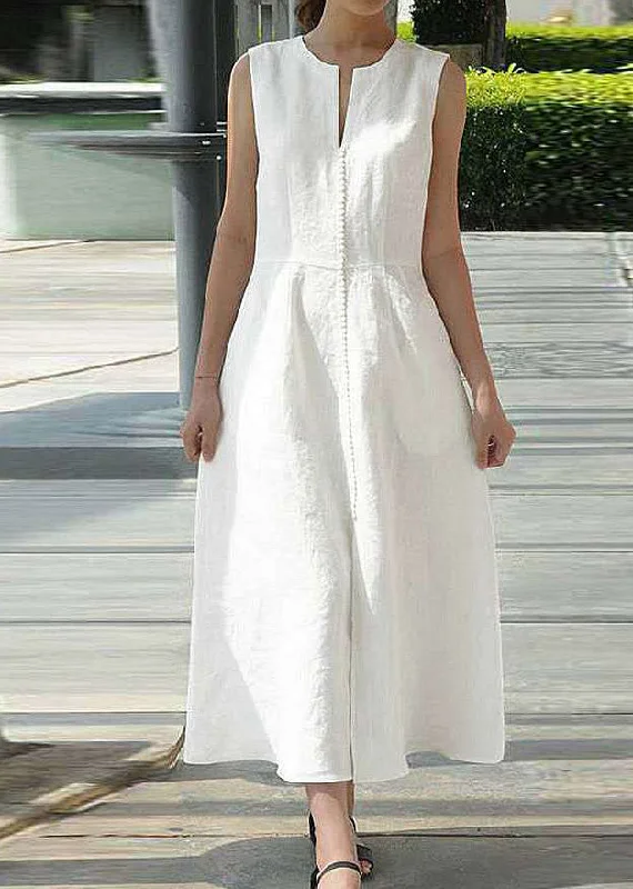 Style White O-Neck Patchwork Solid Tunic Cotton Maxi Dresses Sleeveless Trendy Short Sleeve Maxi Dress