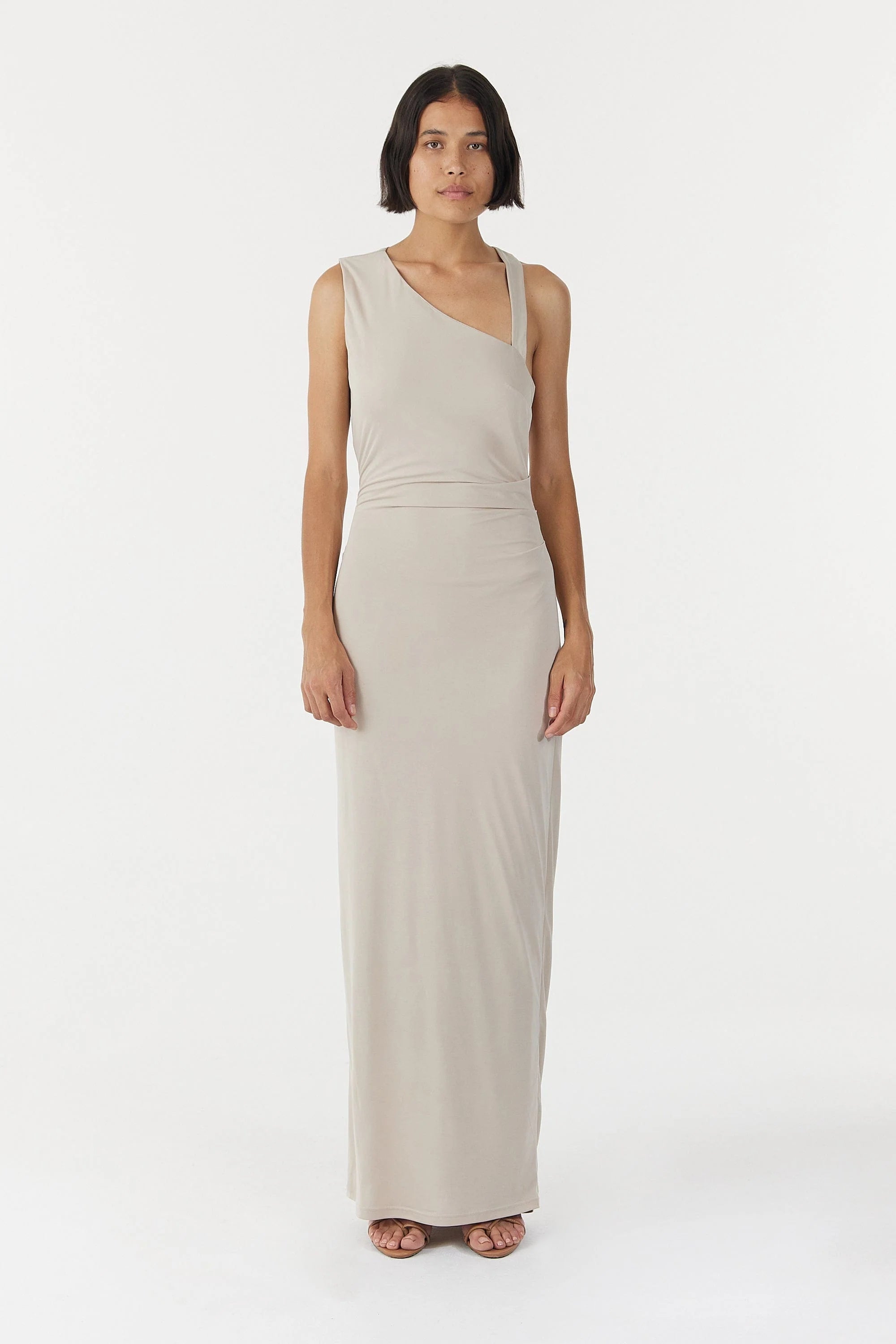 Third Form Stirling Twist Asymmetric Maxi Dress - Oyster Grey Cozy Maxi Dress with Slit