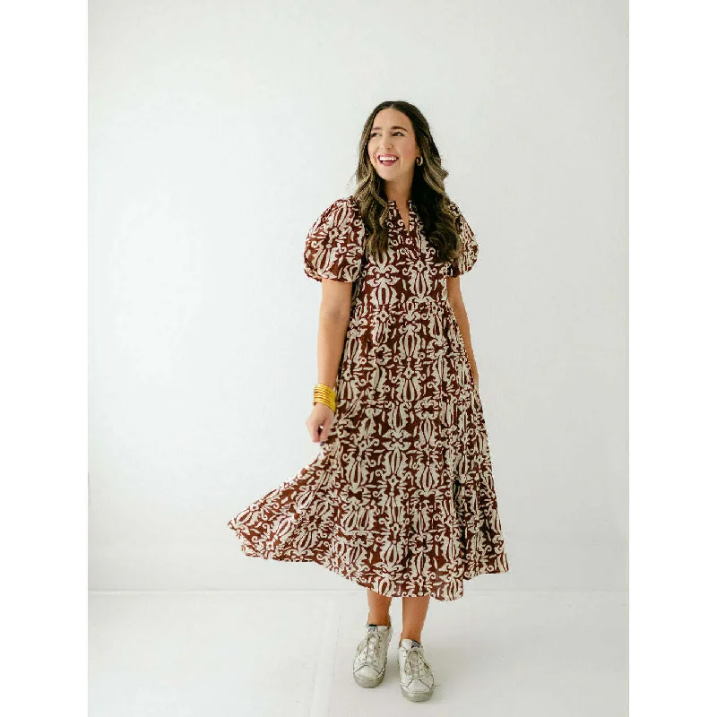 THML Brown Tiered Maxi Dress Classic A-Line Maxi Dress