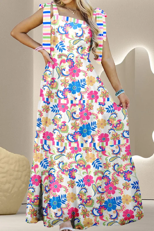 Tied Floral Sleeveless Maxi Dress Fashionable Faux Wrap Maxi Dress