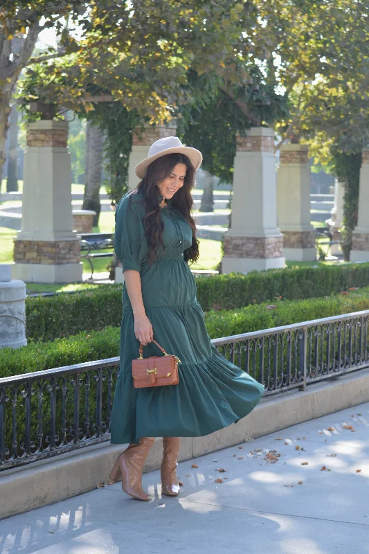 Tina Forest Green Maxi Dress Chic Off-Shoulder Maxi Dress