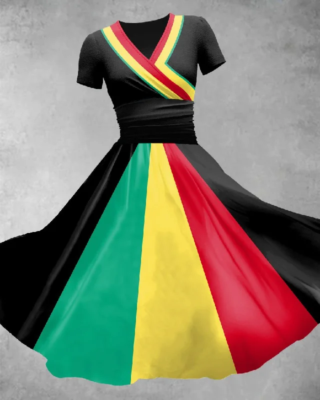 V Neck Jamaican and Rasta Colors Maxi Dress Elegant Velvet Maxi Dress